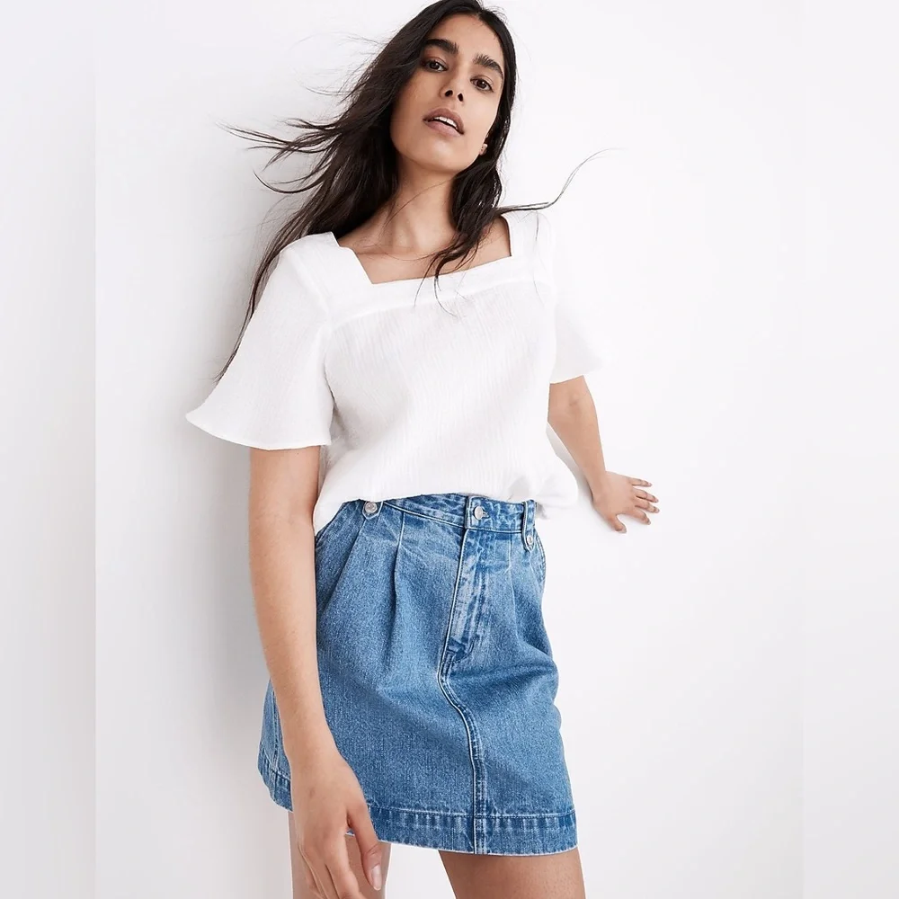 Madewell Denim Pleated Mini Skirt in Upton Wash Size 33 EUC - Picture 1 of 11